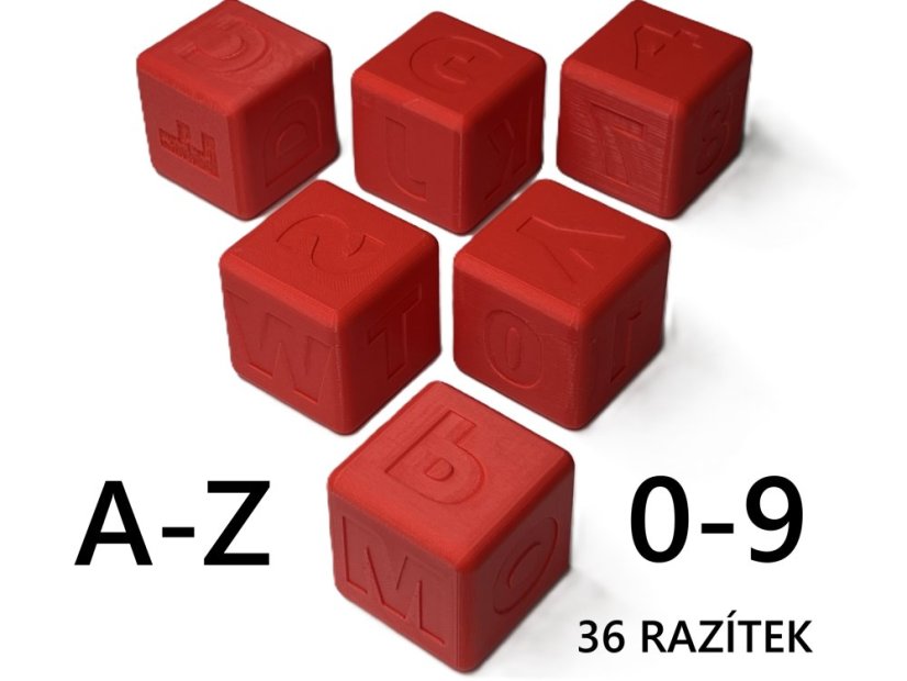 Obtiskovací kostičky - SADA - abeceda a 0-9 - Barva: Červená-ohnivá