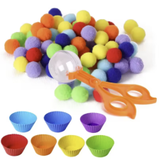 Třídění barevných pompomů - set