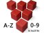 Obtiskovací kostičky - SADA - abeceda a 0-9 - Barva: Červená-ohnivá