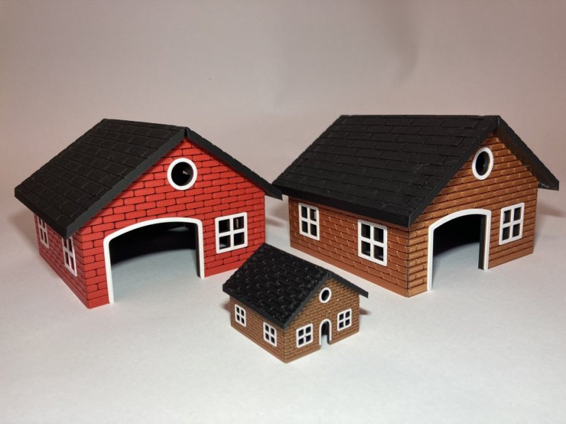 Domečky - různé druhy a velikosti - Typ domečku: chaloupka 138x138 mm - ROSTOUCÍ (s 1x vrata šíře 48 mm + čelo s 90 mm průchodem pro DIY)